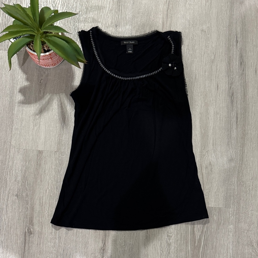 White House Black Market Black Tank Top with Floral Detail